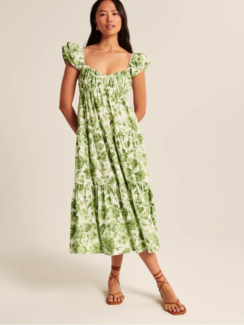 NWT Abercrombie & Fitch Green Floral Poplin Midaxi Dress — Size Small - Petite